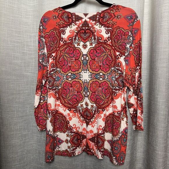 2/$30 Chicos Paisley Tunic Top Size L Colorful Boho Hippie Western Stretch - Picture 2 of 11